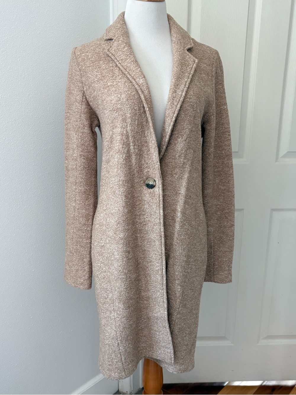 Rachel ZoeLong Single-Button Knit Coatigan in Taupe